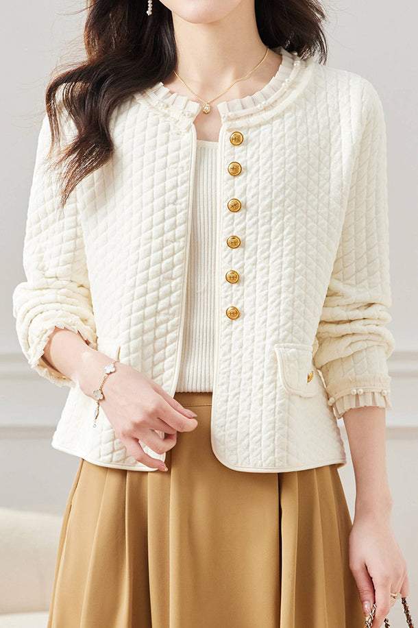 Elegant Ruffled Collar Pearl Decor Jacket - 3 Colors Available - liwisi