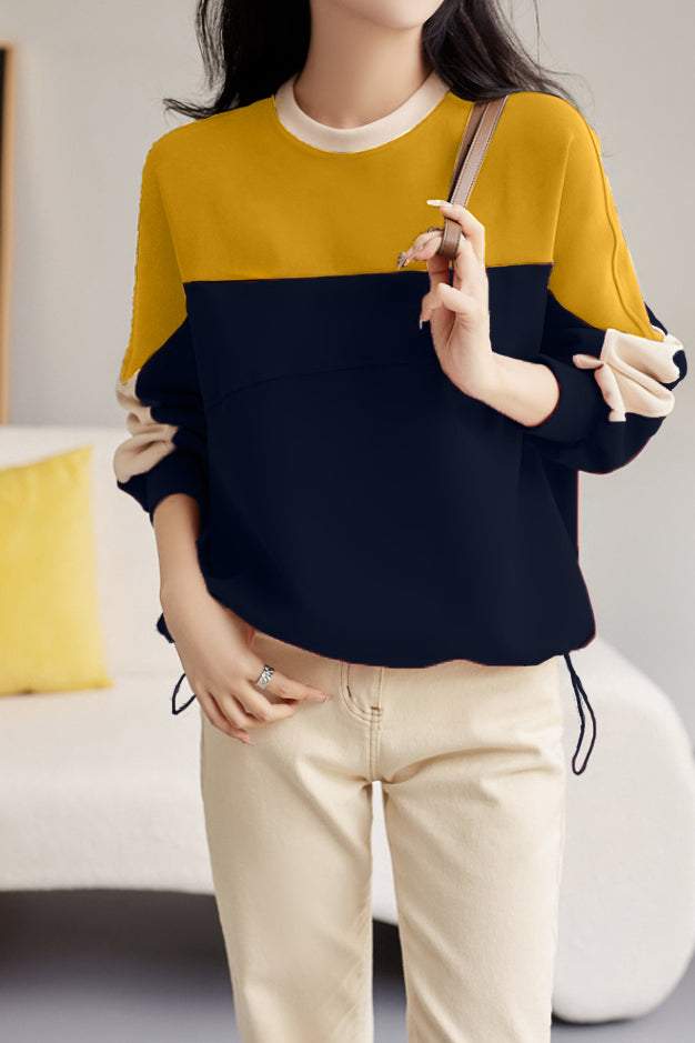 Round-neck Long-sleeved Loose Patchwork Sweatshirt. - liwisi