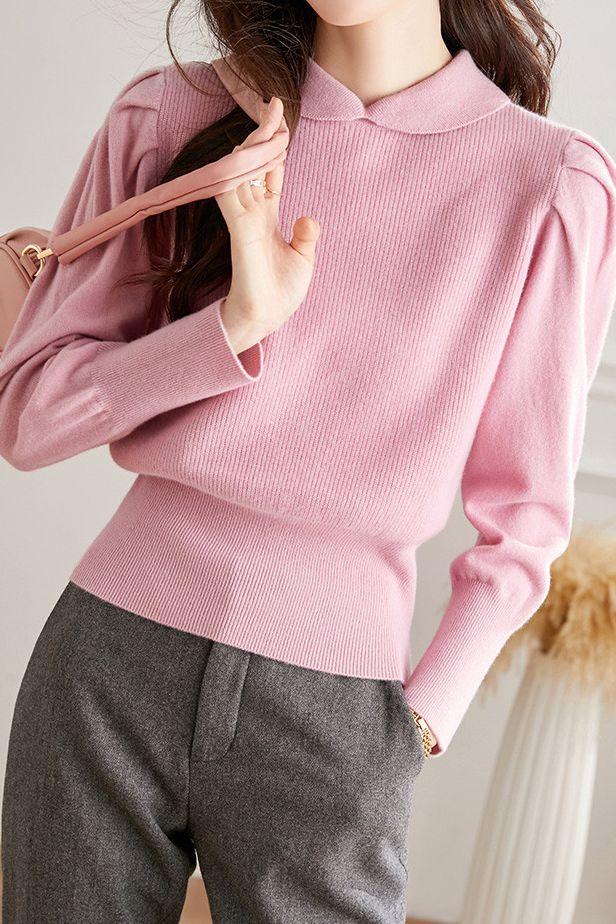 Fashionable doll-collar knitted sweater - liwisi