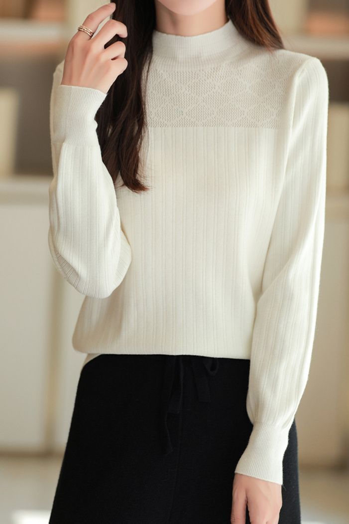 Half Turtleneck Jacquard Sweater Knit Base - liwisi