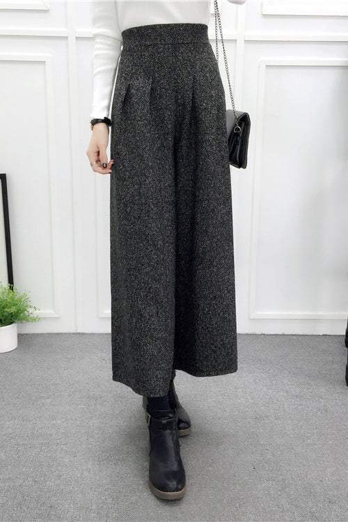 High-Waisted Casual Wool Wide-Leg Trousers - liwisi