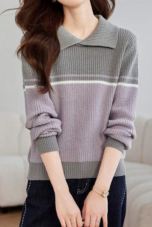 Vintage contrast lapel sweater - liwisi