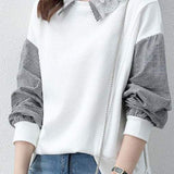 Mixed Material Chelsea Collar Embroidered Lace Decor Sweatshirt - 3 Colors Available - liwisi
