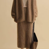 Cashmere-like Knit Cardigan and Knit Skirt Set - liwisi