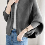 Plain Batwing Sleeve Hooded Knit Cardigan - liwisi