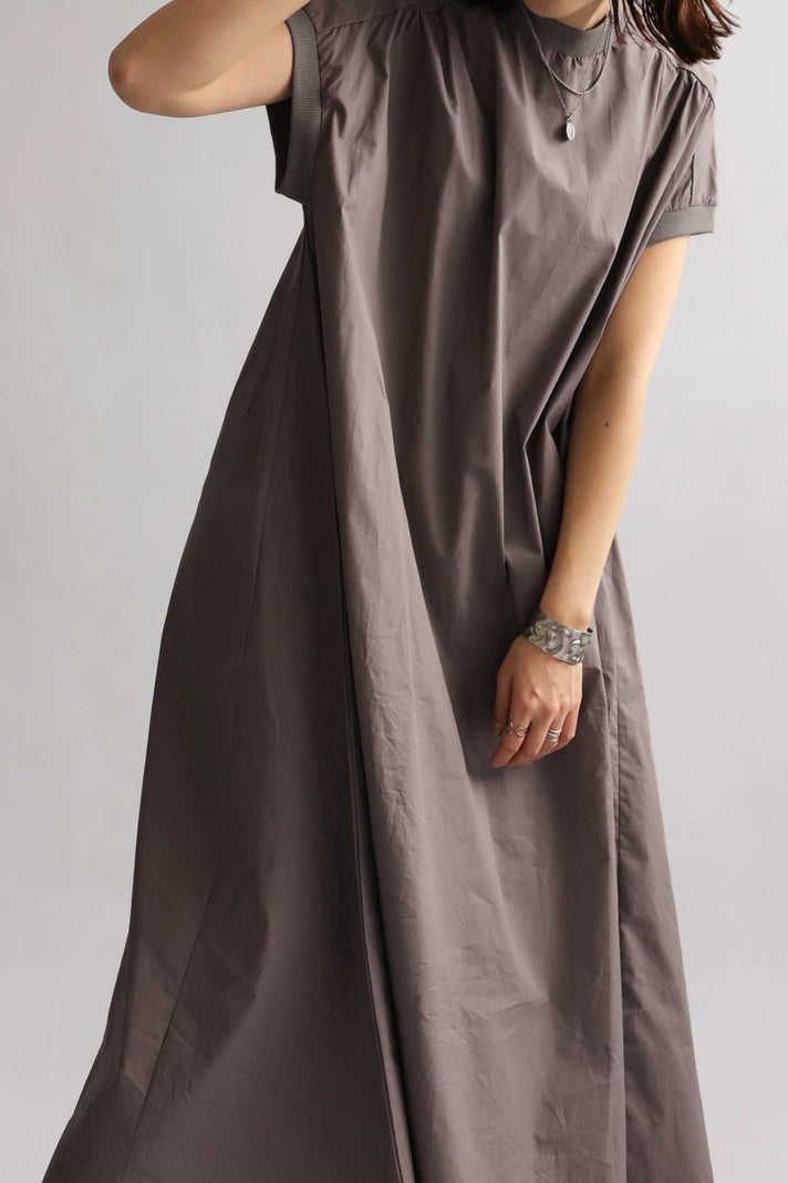 Round Neck Rib Hem Maxi Flare Dress - 3 Colors Available - liwisi