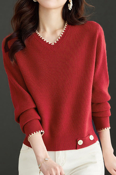V-neck knitted sweaters - liwisi