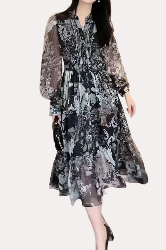 Elegant Retro Floral Dress - liwisi