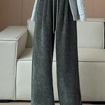 Lazy Relaxed Diagonal Striped Fleece-Lined Wide-Leg Pants - liwisi