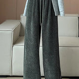 Lazy Relaxed Diagonal Striped Fleece-Lined Wide-Leg Pants - liwisi