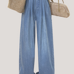 Casual High-Waist Draped Wide-Leg Denim Pants - liwisi