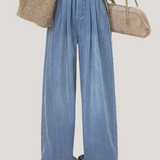 Casual High-Waist Draped Wide-Leg Denim Pants - liwisi