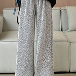 Lazy Relaxed Diagonal Striped Fleece-Lined Wide-Leg Pants - liwisi
