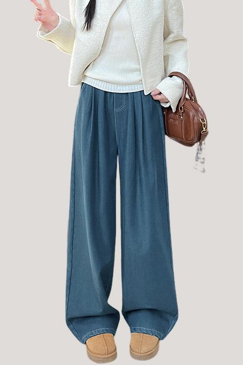Casual High-Waist Draped Wide-Leg Denim Pants - liwisi