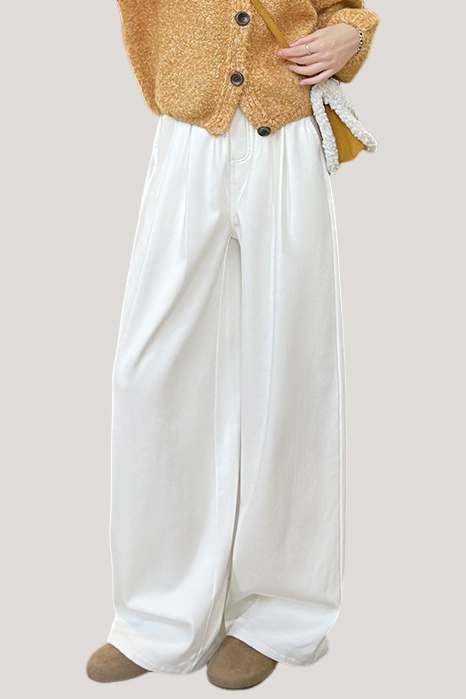 Casual High-Waist Draped Wide-Leg Denim Pants - liwisi