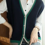 Casual Versatile Sleeveless Color-Block Knitted Cardigan Vest - liwisi