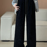 Lazy Relaxed Diagonal Striped Fleece-Lined Wide-Leg Pants - liwisi