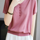 Versatile V-neck short sleeve top - liwisi