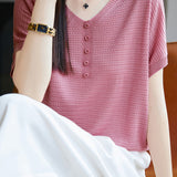Versatile V-neck short sleeve top - liwisi