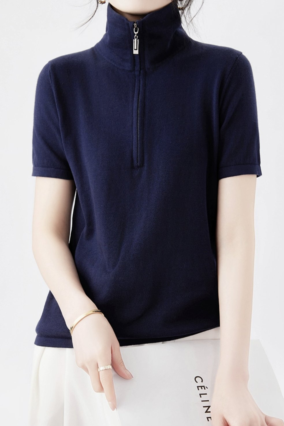 Simple Design Half Zip Knit Top - 4 Colors Available - liwisi