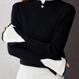 Faux two-piece half-turtleneck knitted top - liwisi
