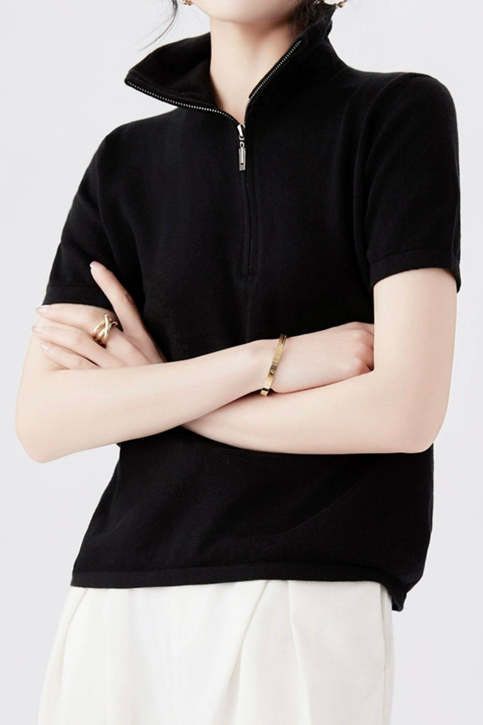 Simple Design Half Zip Knit Top - 4 Colors Available - liwisi