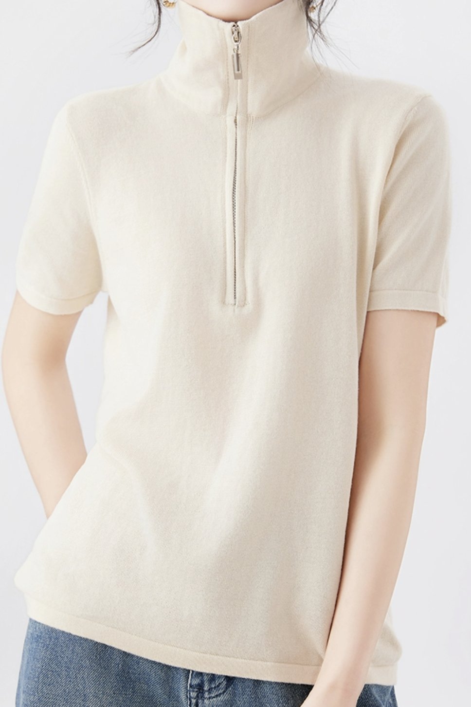Simple Design Half Zip Knit Top - 4 Colors Available - liwisi