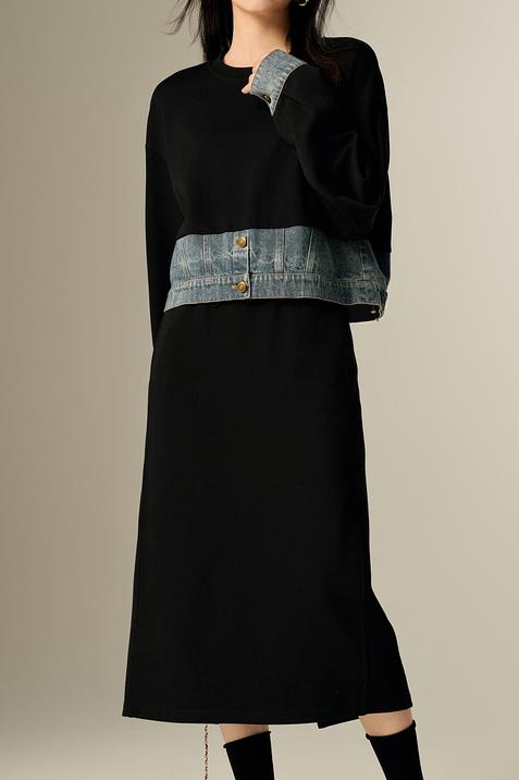 Fake two-piece spliced hoodie and long skirt two-piece set - liwisi