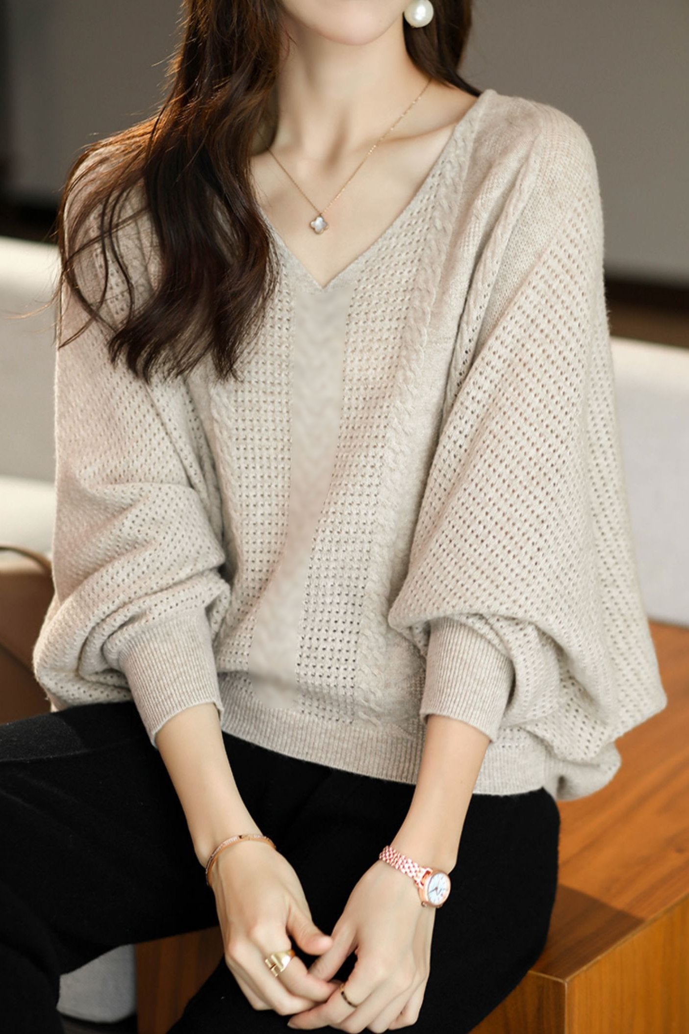 Low Neck Loose Knit Sweater - liwisi