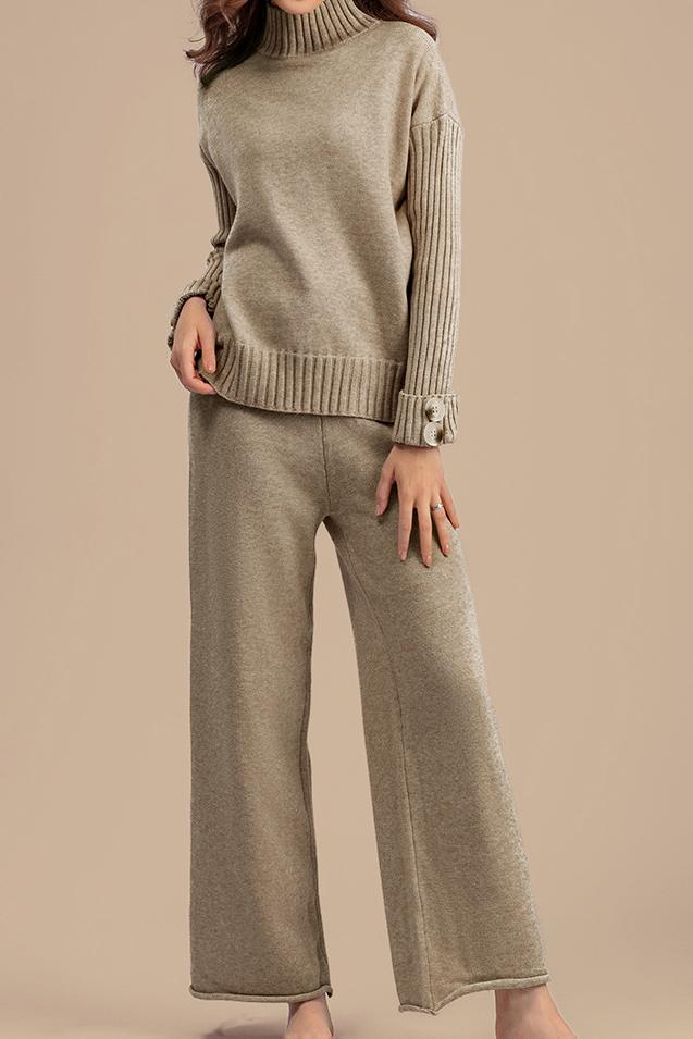 Loose half turtleneck sweater two-piece set - liwisi