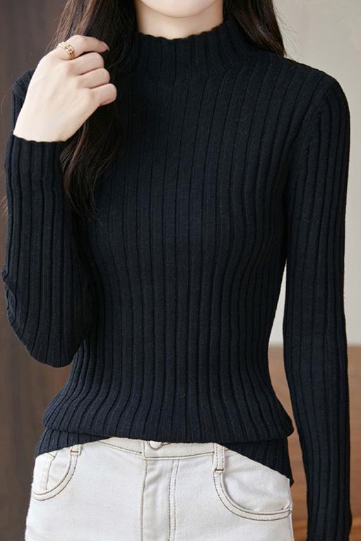 Slim ribbed half turtleneck sweater - liwisi