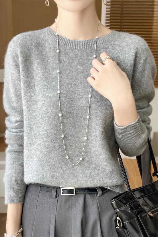 Solid-color round-neck base layer shirt - liwisi