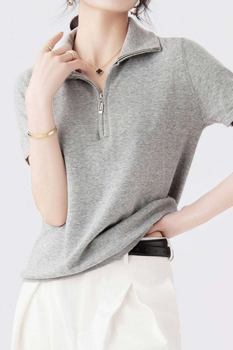 Simple Design Half Zip Knit Top - 4 Colors Available - liwisi