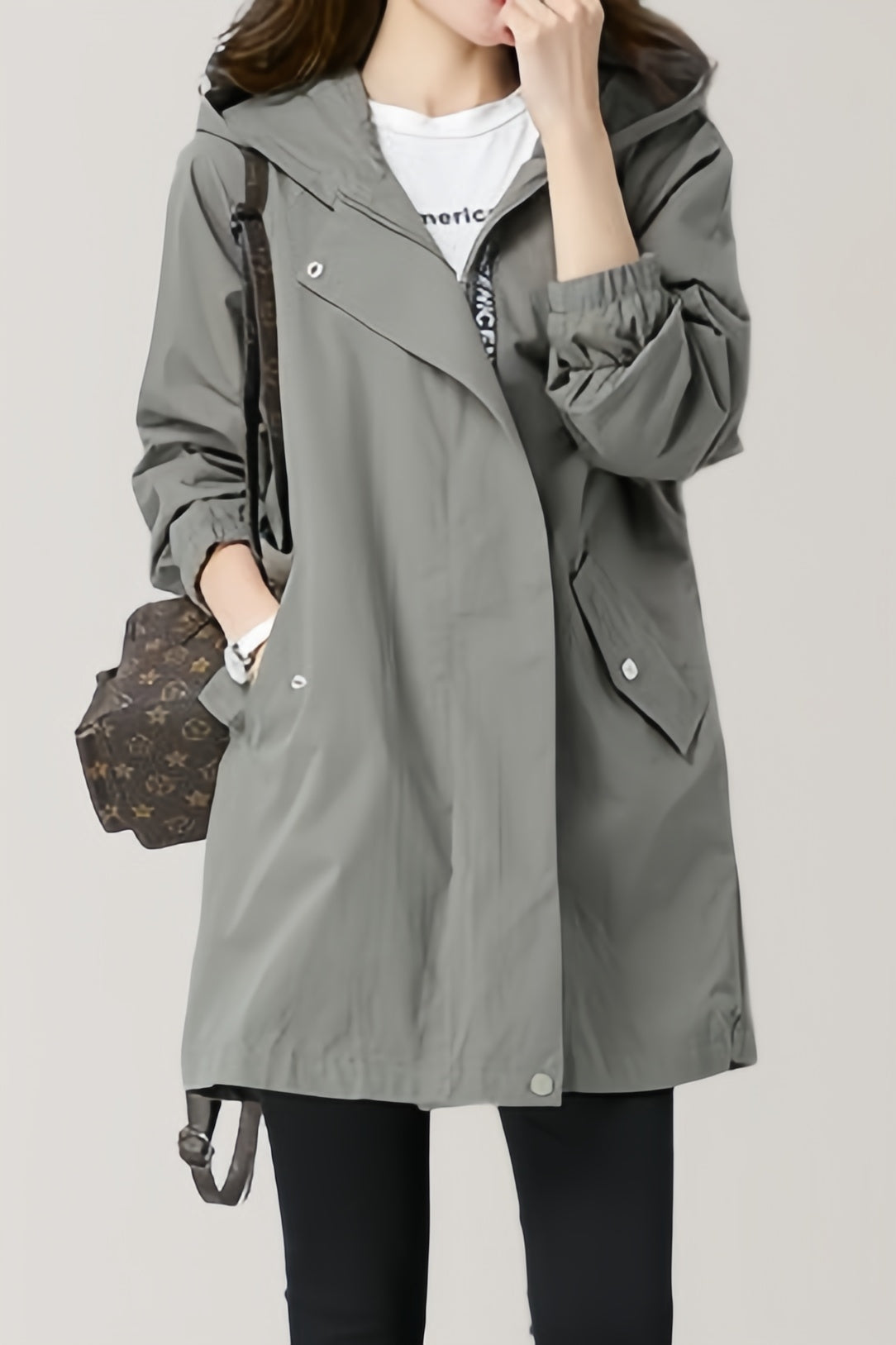 Loose Fit Hooded Zip Front Trench Coat - liwisi