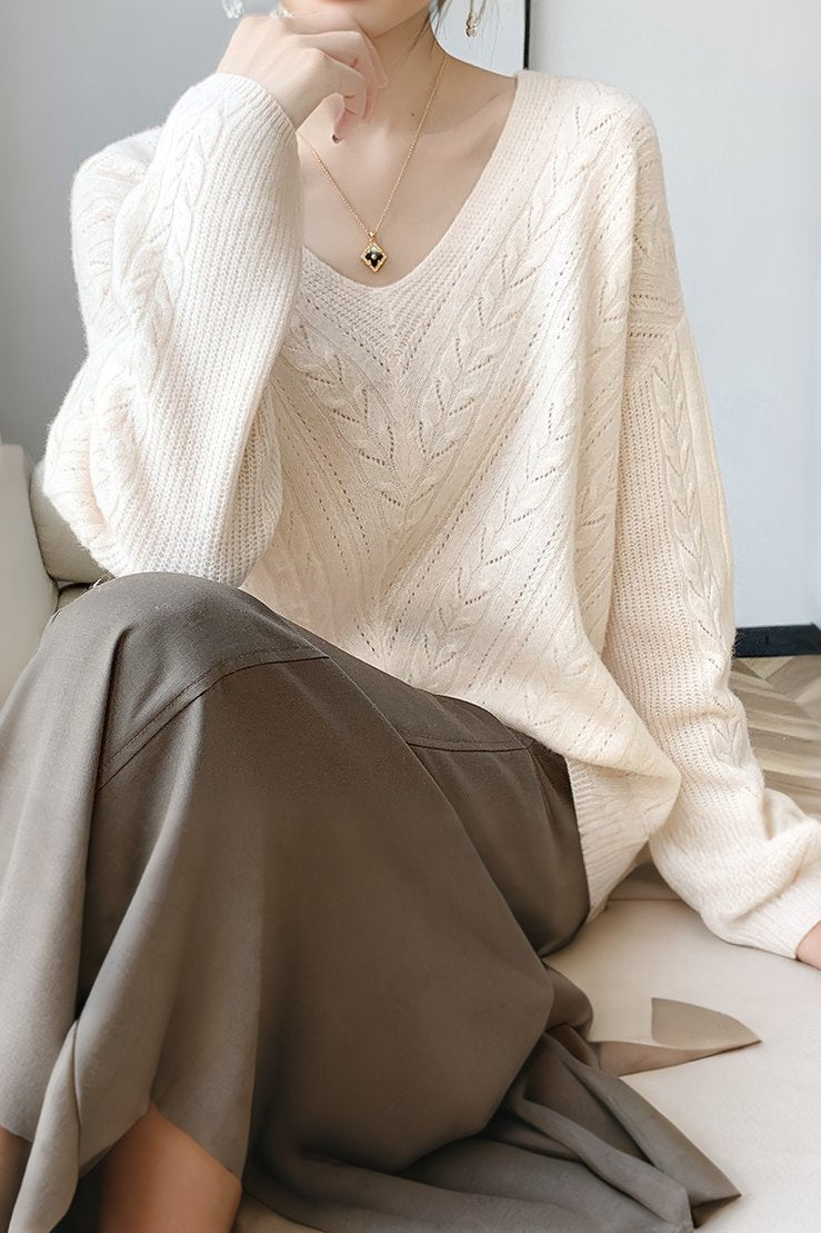 Lightweight Long Sleeve Hollow-Out Pullover Knit Top - liwisi