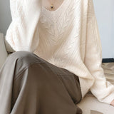 Lightweight Long Sleeve Hollow-Out Pullover Knit Top - liwisi