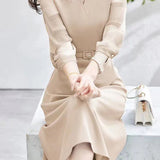 異素材シアーチェック切替カシュクールベルトロングワンピース 2色入 - liwisi