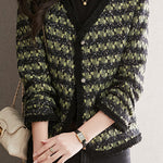 シャネル風Vネック配色チェックツイードジャケット 裏地付 - liwisi