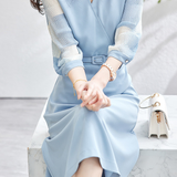 異素材シアーチェック切替カシュクールベルトロングワンピース 2色入 - liwisi