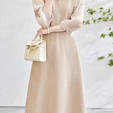 異素材シアーチェック切替カシュクールベルトロングワンピース 2色入 - liwisi