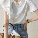 アシンメトリー切替ラッフルTシャツ 2色入 - liwisi