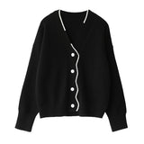 Ⅴネックバイカラースカラップニットカーディガン 2色入 - liwisi