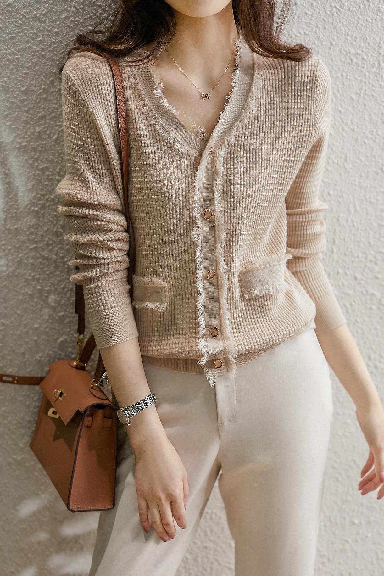 Chanel-style fringe knit tops in 2 colors