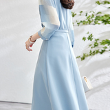 異素材シアーチェック切替カシュクールベルトロングワンピース 2色入 - liwisi