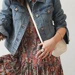 ステンカラーステッチ装飾デニムショートジャケット 2色入 - liwisi