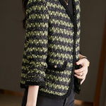 シャネル風Vネック配色チェックツイードジャケット 裏地付 - liwisi