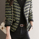 シャネル風Vネック配色チェックツイードジャケット 裏地付 - liwisi