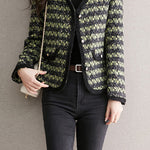 シャネル風Vネック配色チェックツイードジャケット 裏地付 - liwisi