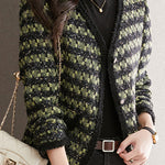 シャネル風Vネック配色チェックツイードジャケット 裏地付 - liwisi