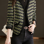 シャネル風Vネック配色チェックツイードジャケット 裏地付 - liwisi